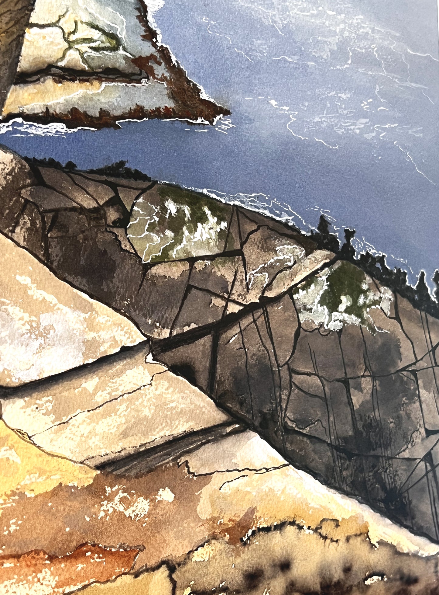 Misty Waters - framed watercolour painting by Leanne Hall