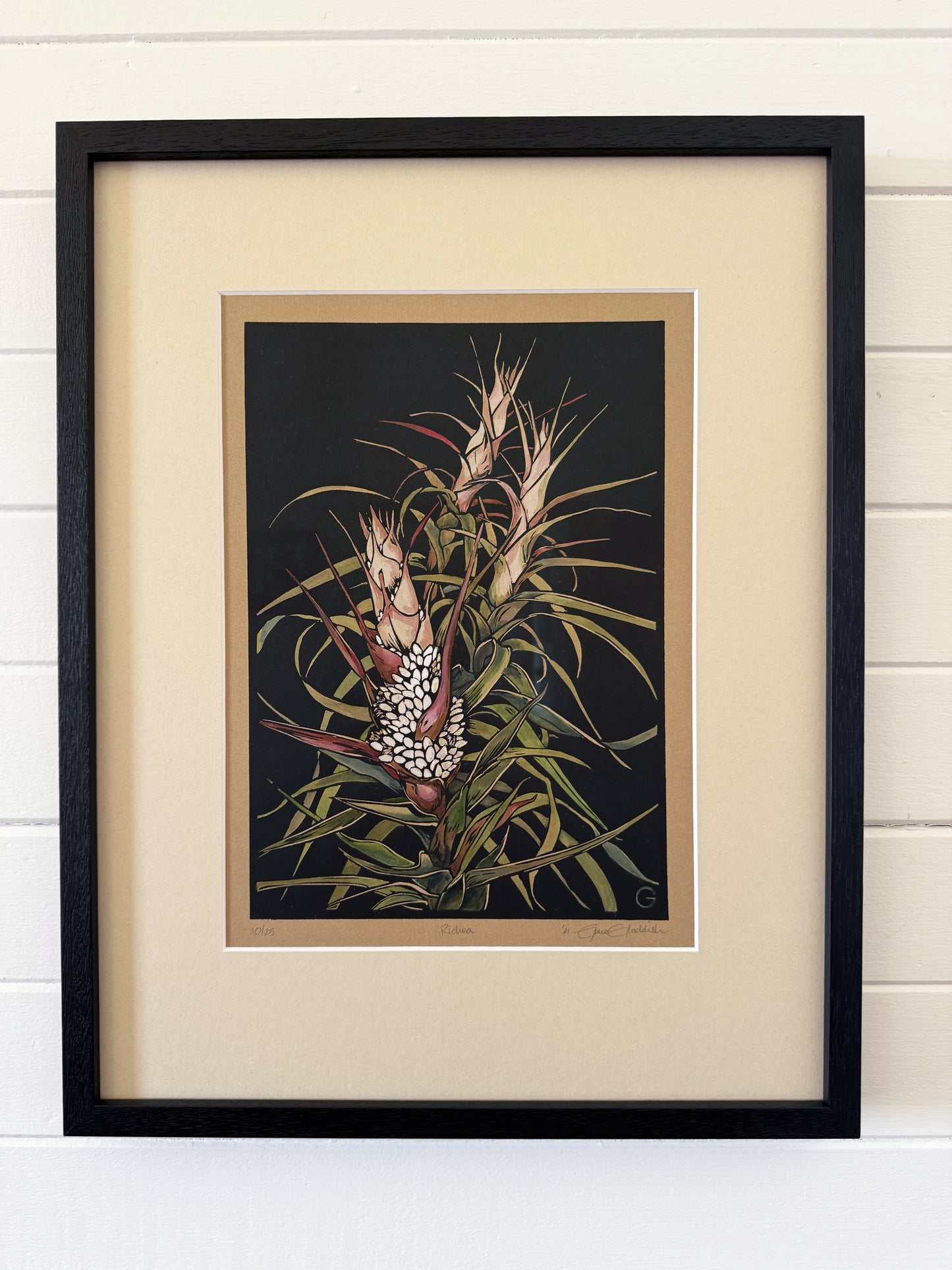 Richea - original handpainted linoprint artwork by Grace Gladdish
