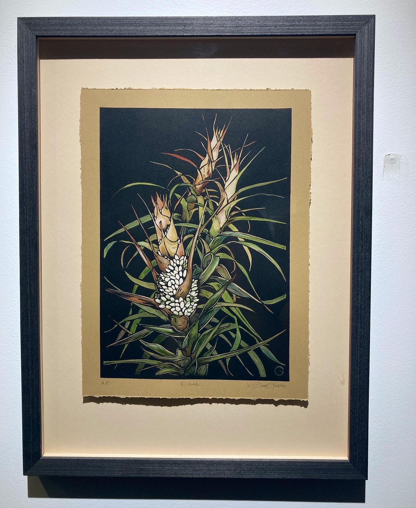 Richea - original handpainted linoprint artwork by Grace Gladdish