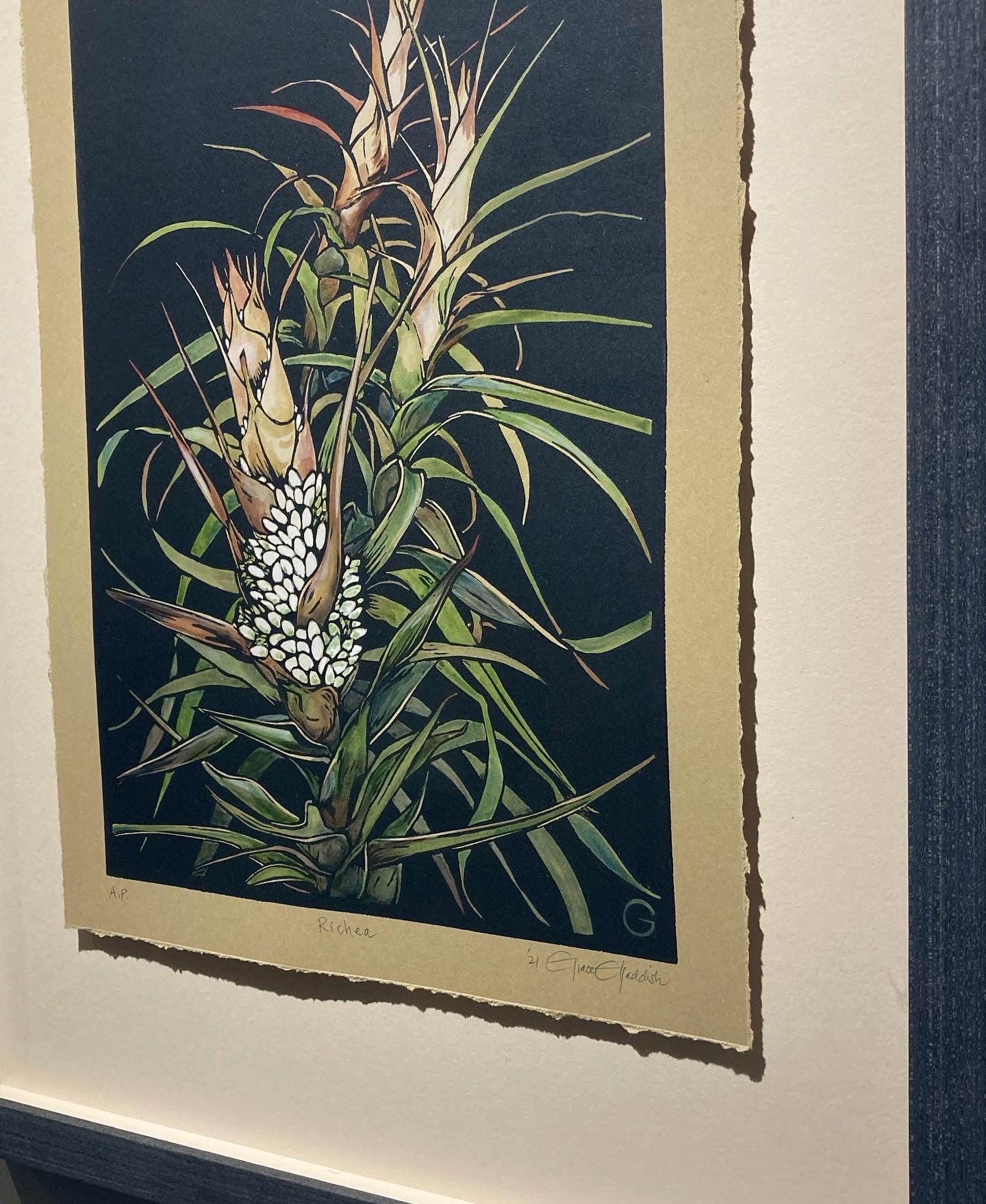 Richea - original handpainted linoprint artwork by Grace Gladdish