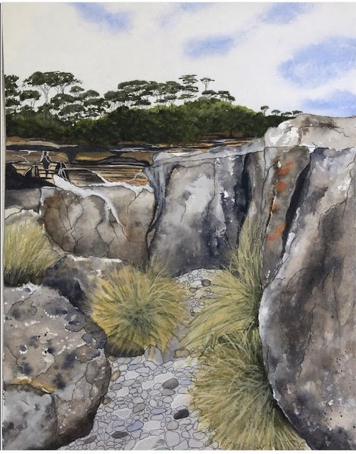 Amongst the Rocks - framed watercolour painting by Leanne Hall