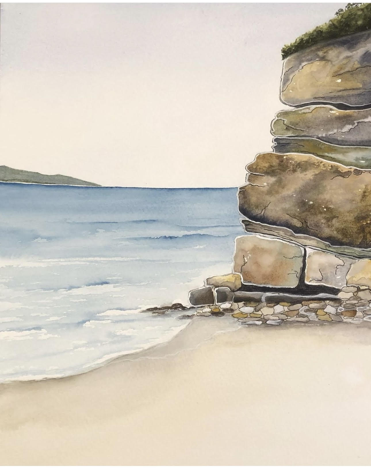 Peaceful Cove - framed watercolour painting by Leanne Hall