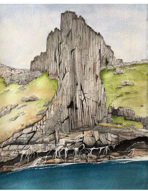 Sea Cliffs - framed watercolour painting by Leanne Hall