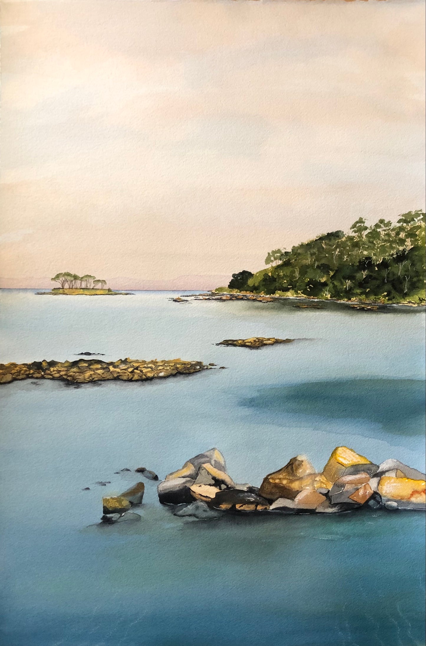 From the Jetty - White Beach - Original Watercolour Artwork - Leanne Hall  SOLD