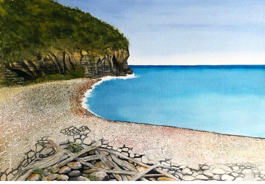 Stoney Beach Cape Raoul - Original Watercolour Artwork - Leanne Hall  SOLD