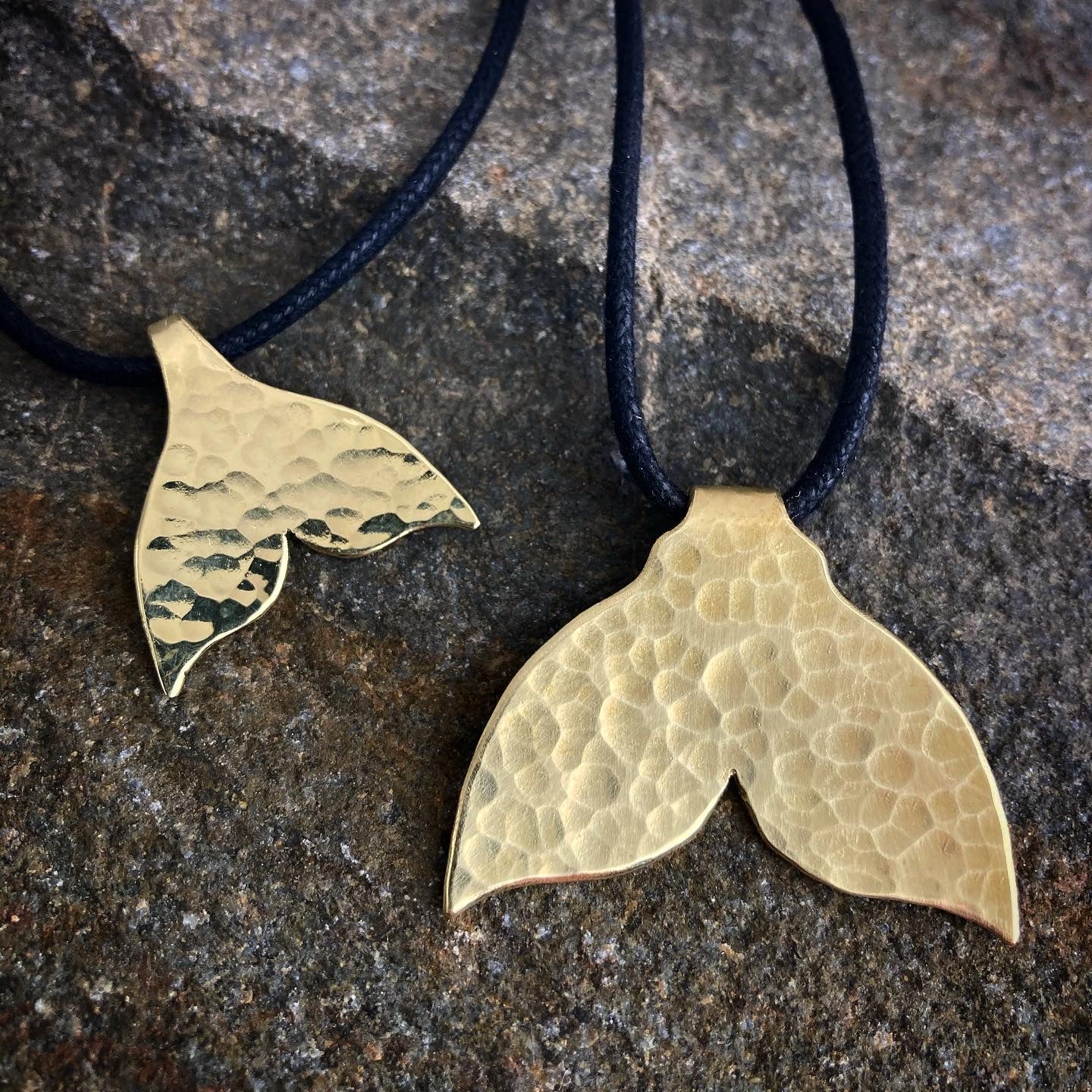 Golden whale tail pendants by Spoon Savvy