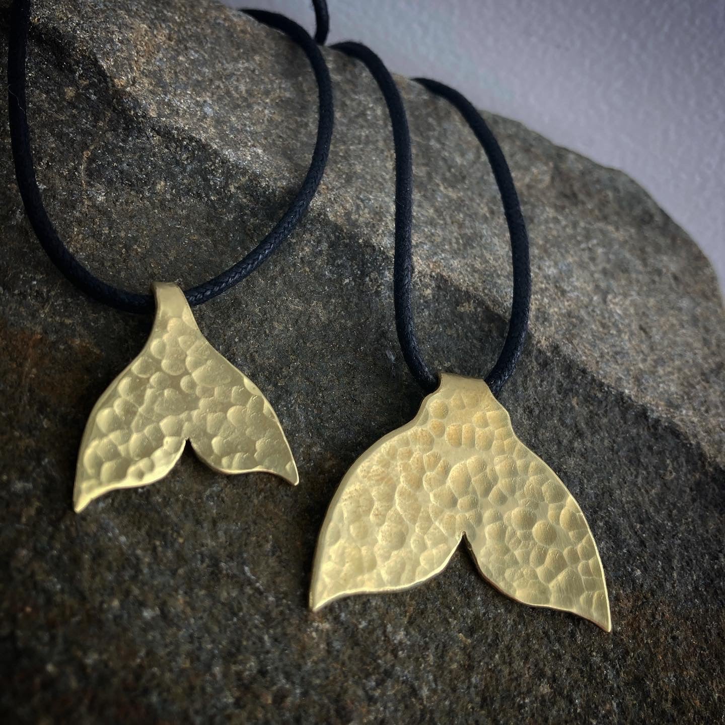 Golden whale tail pendants by Spoon Savvy